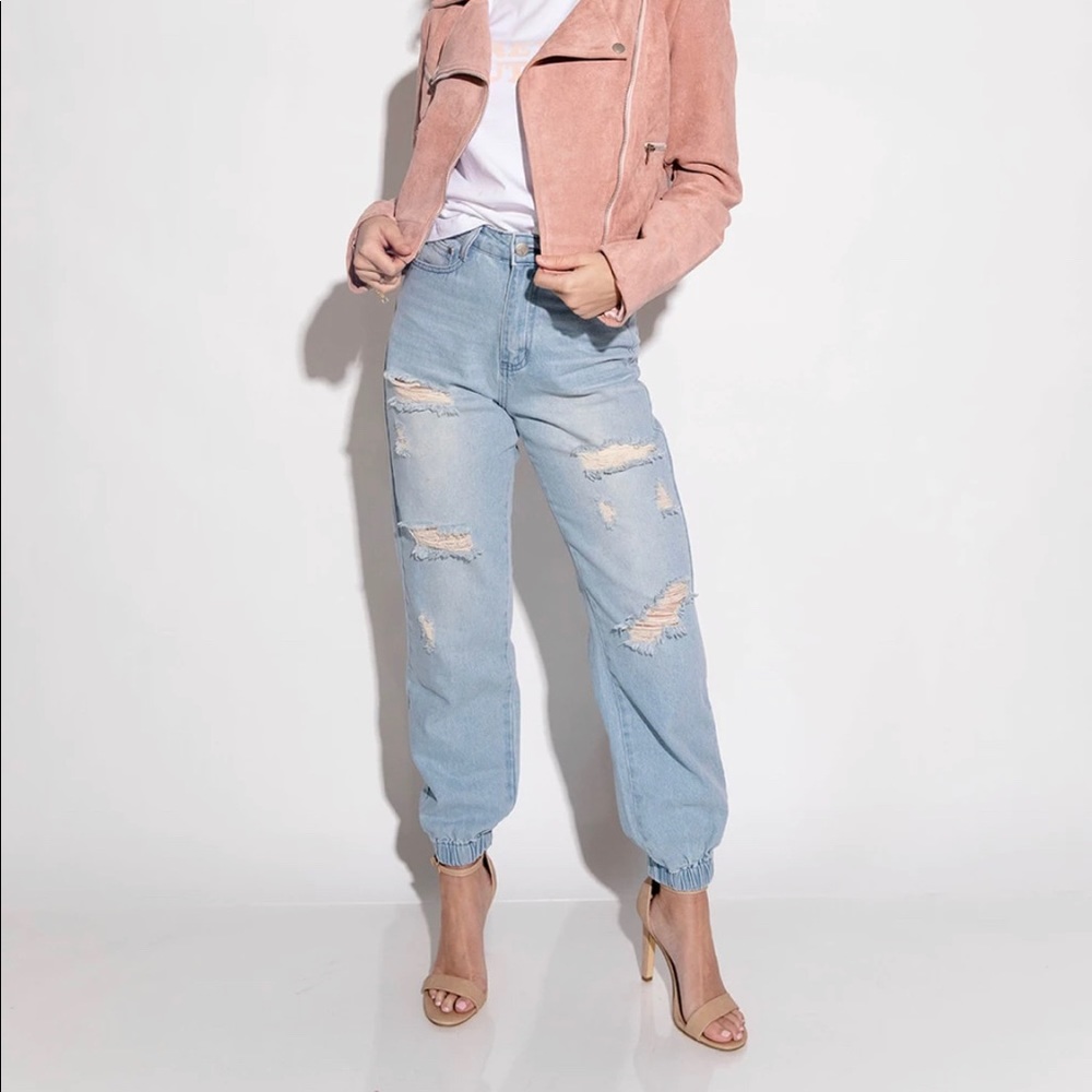 Kittenish Distressed Denim Jogger